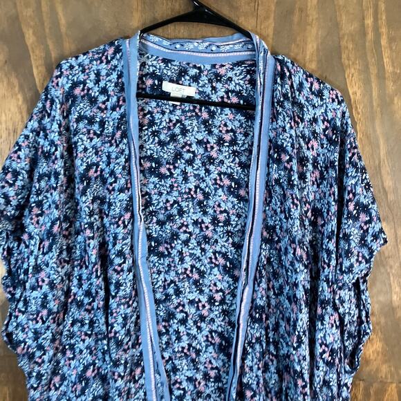 LOFT Womens Kimono Blue Pink Multicolor Floral Open Front Lightweight XS/S - Picture 2 of 11